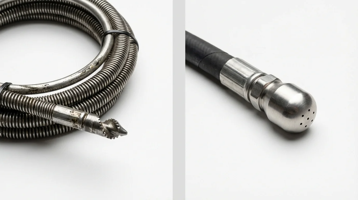 Drain snake cable and hydro jetting nozzle used for drain cleaning in Madison, NC