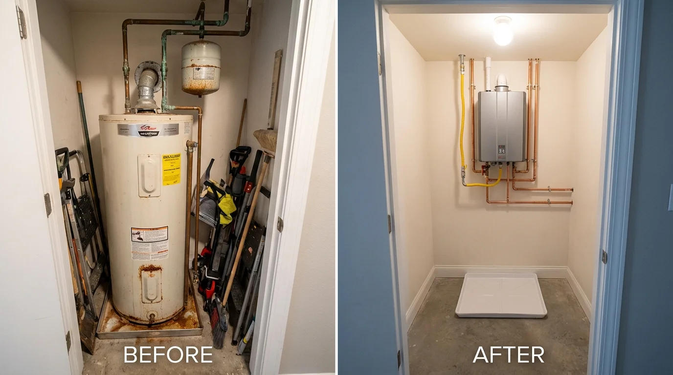 Tank water heater versus wall-mounted tankless unit comparison for Madison, NC homeowners