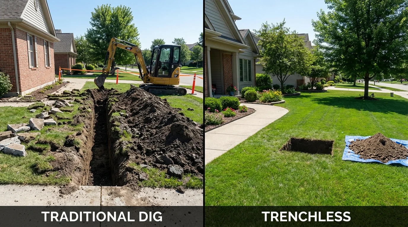Trenchless sewer repair with minimal yard damage versus traditional excavation in Madison, NC